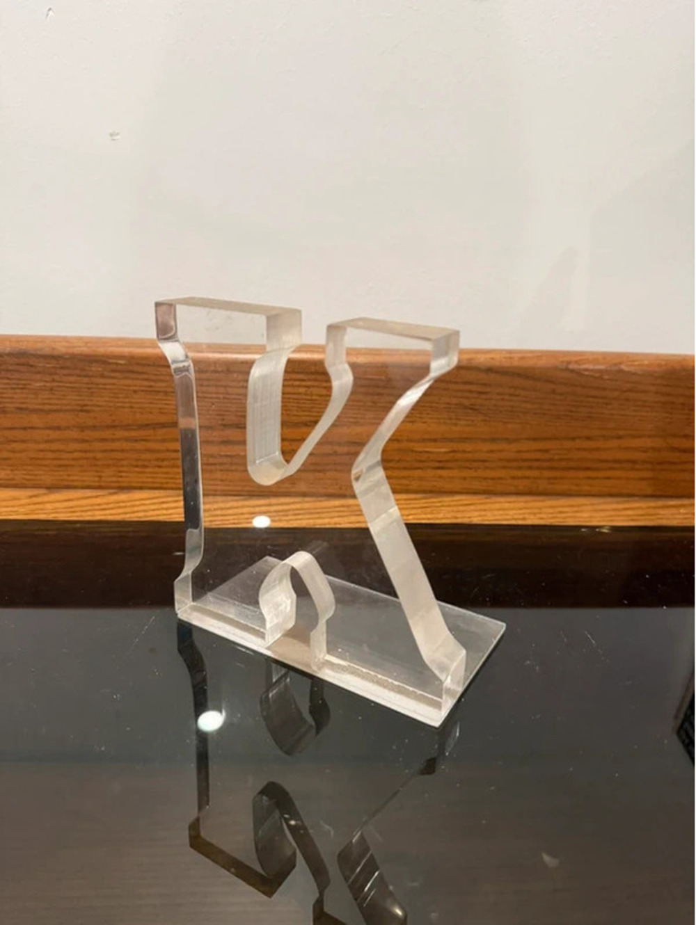 Vintage Clear Lucite Acrylic Letter K Monogram Bookend